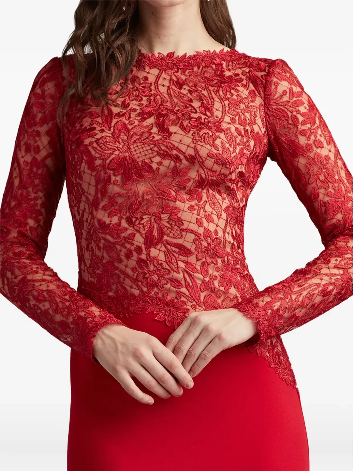 Tadashi Shoji レースインサートドレス レッド - 画像4