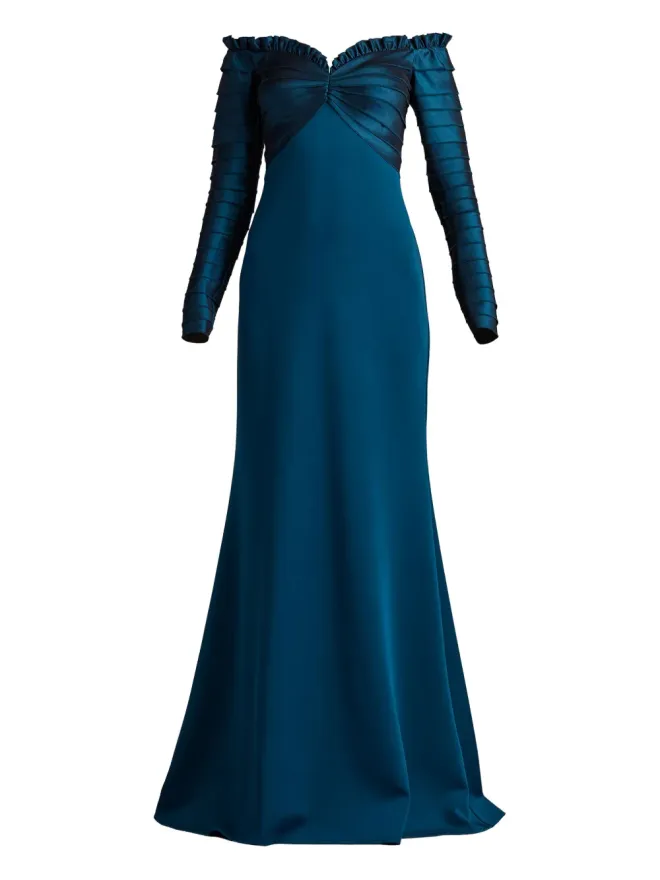 Tadashi Shoji Tadashi Shoji ラッフル付き長袖マキシドレスの商品画像