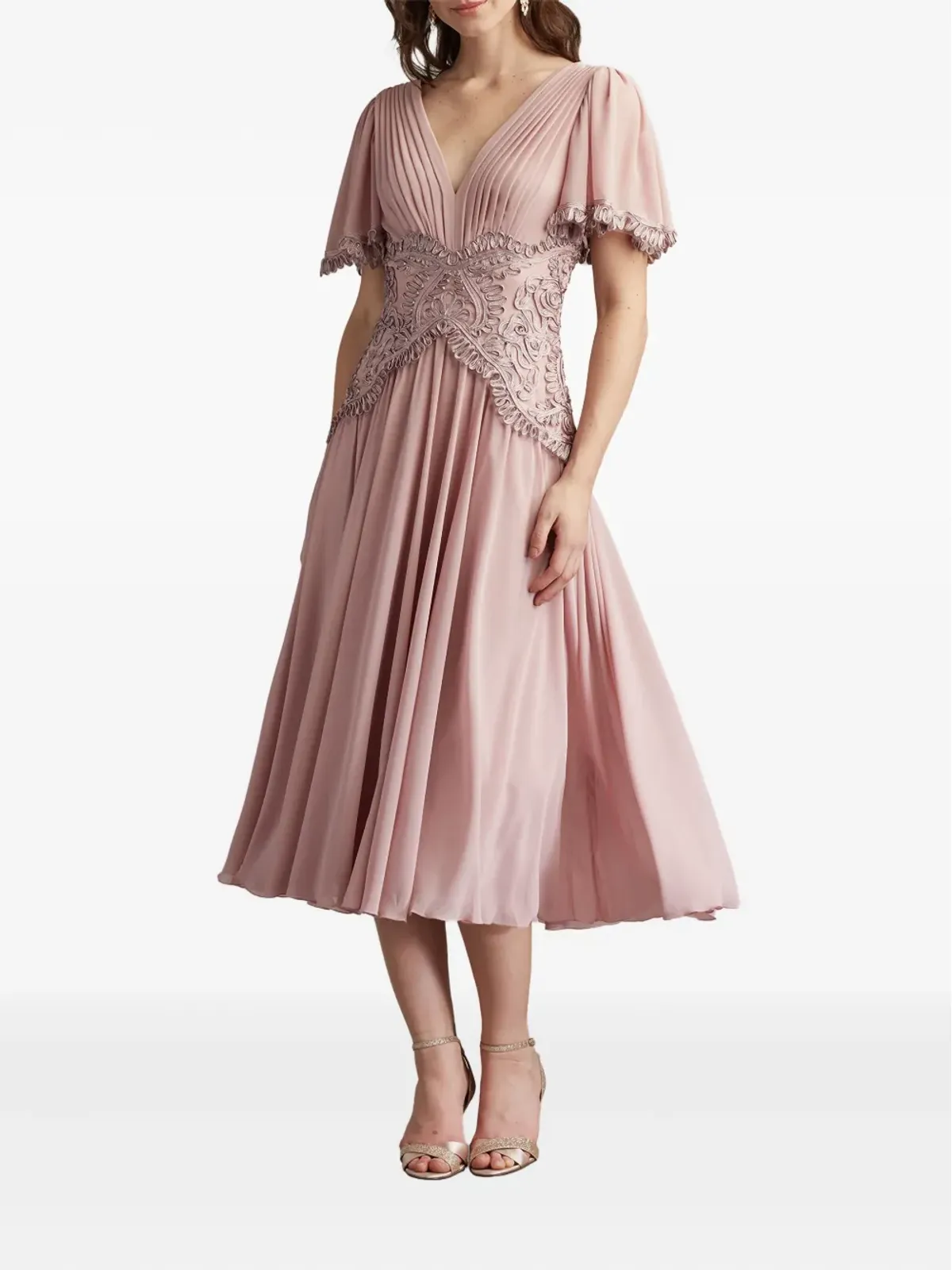 Tadashi Shoji プリーツレースインサート ミディドレス - 画像2