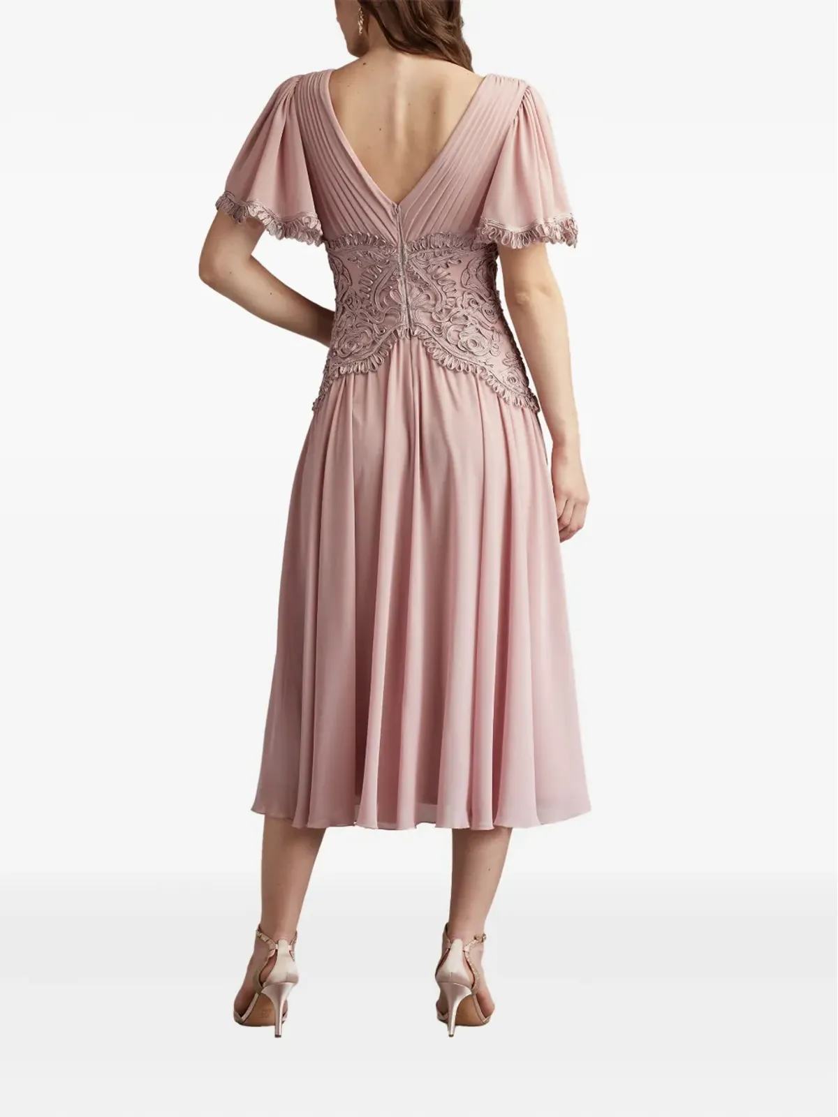 Tadashi Shoji プリーツレースインサート ミディドレス - 画像3