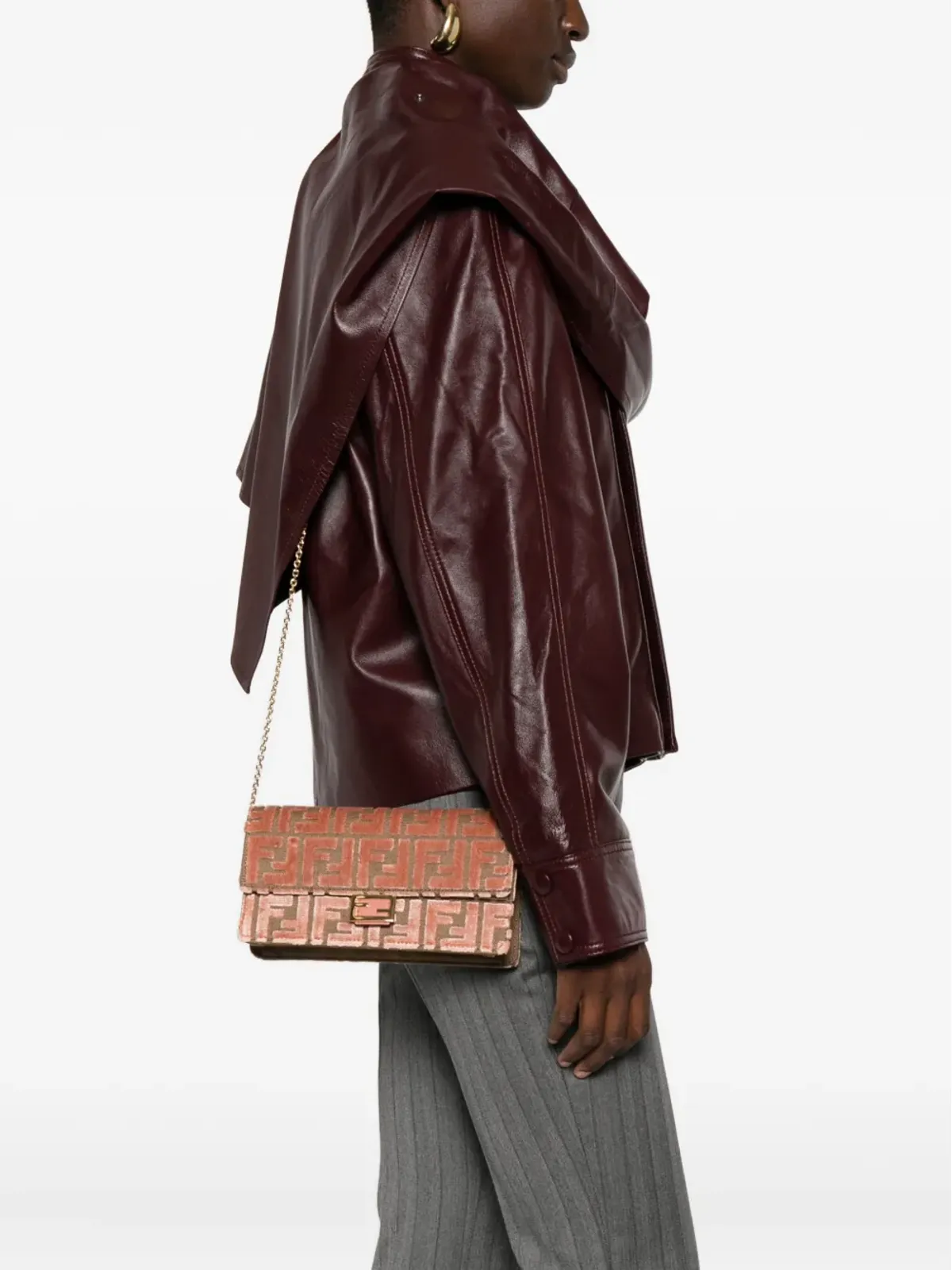 FENDI バゲット FFパターン ベルベット クラッチバッグ - ピンク - 画像2