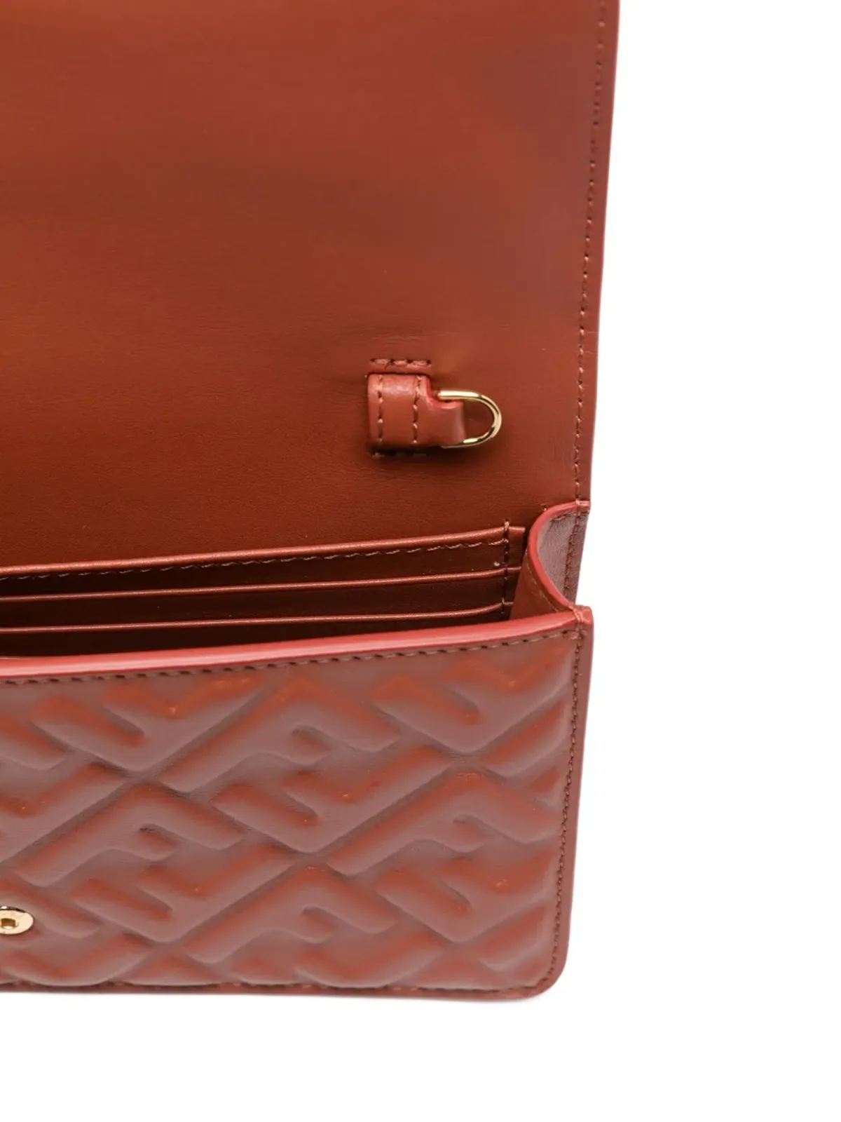 FENDI バゲット ロゴプレート キルティング クラッチバッグ レッド - 画像5