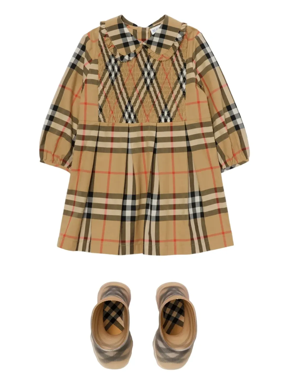Burberry Kids チェック柄スモック入りカジュアルドレス - 画像3