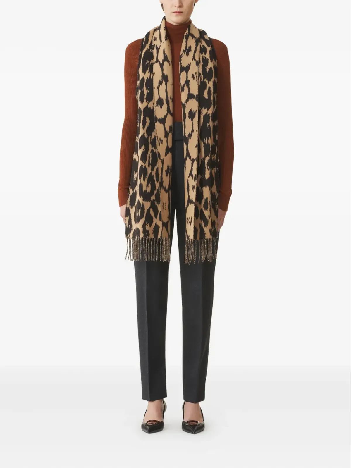 Lanvin ヒョウ柄フリンジスカーフ - 画像3