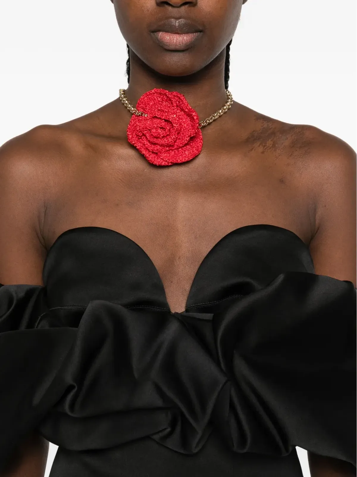 Elisabetta Franchi オフショルダーフリルミディドレス - 画像5