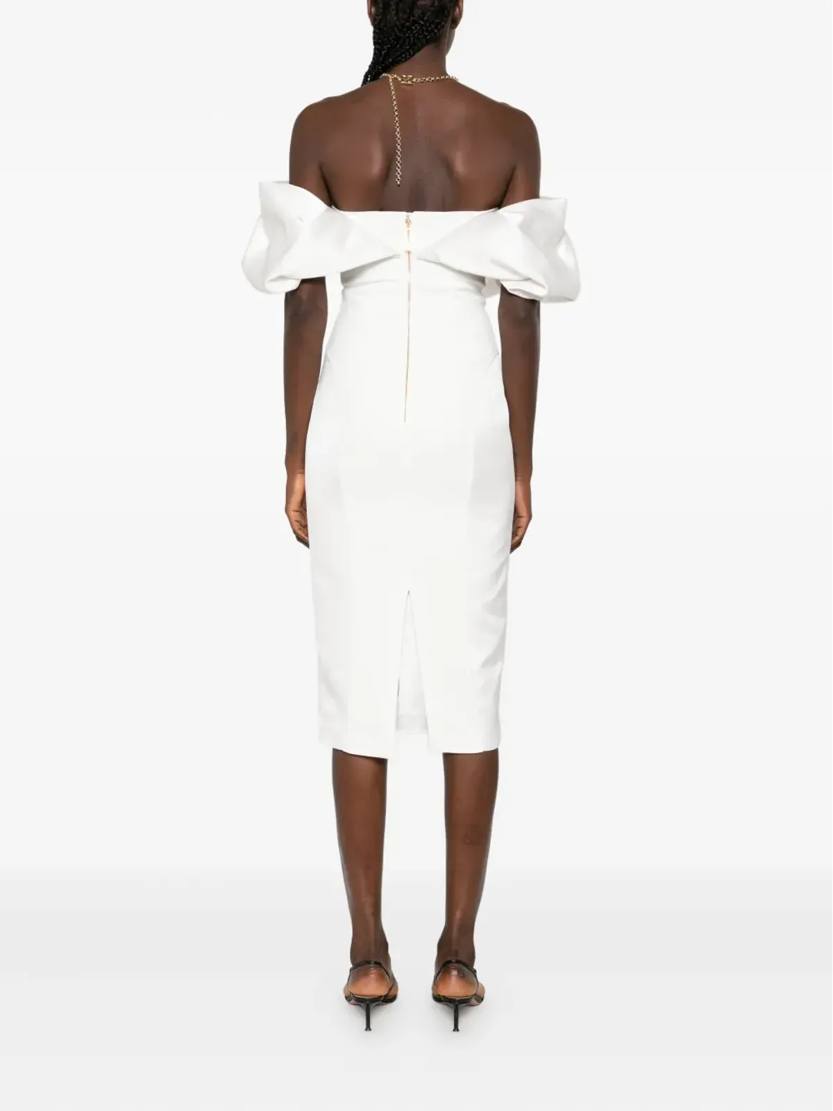 Elisabetta Franchi オフショルダー パフスリーブ ミディドレス - 画像4