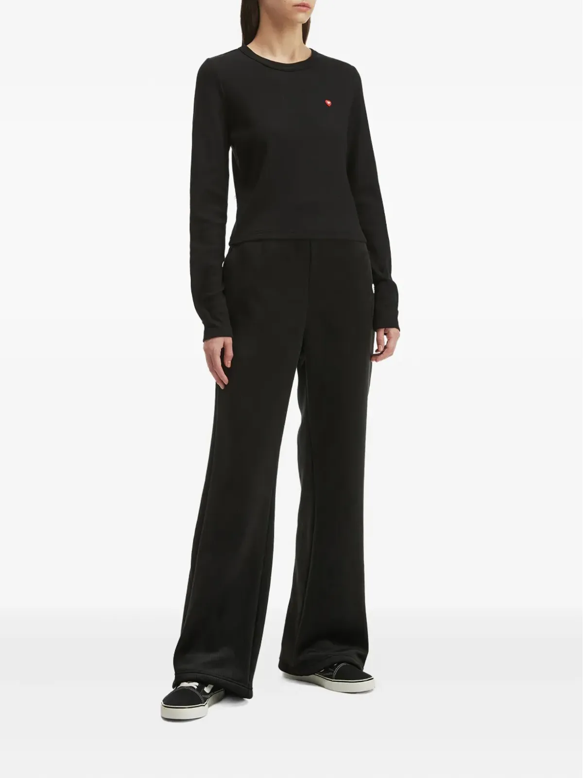 CHOCOOLATE heart-emblem ribbed trousers - Black - 画像2