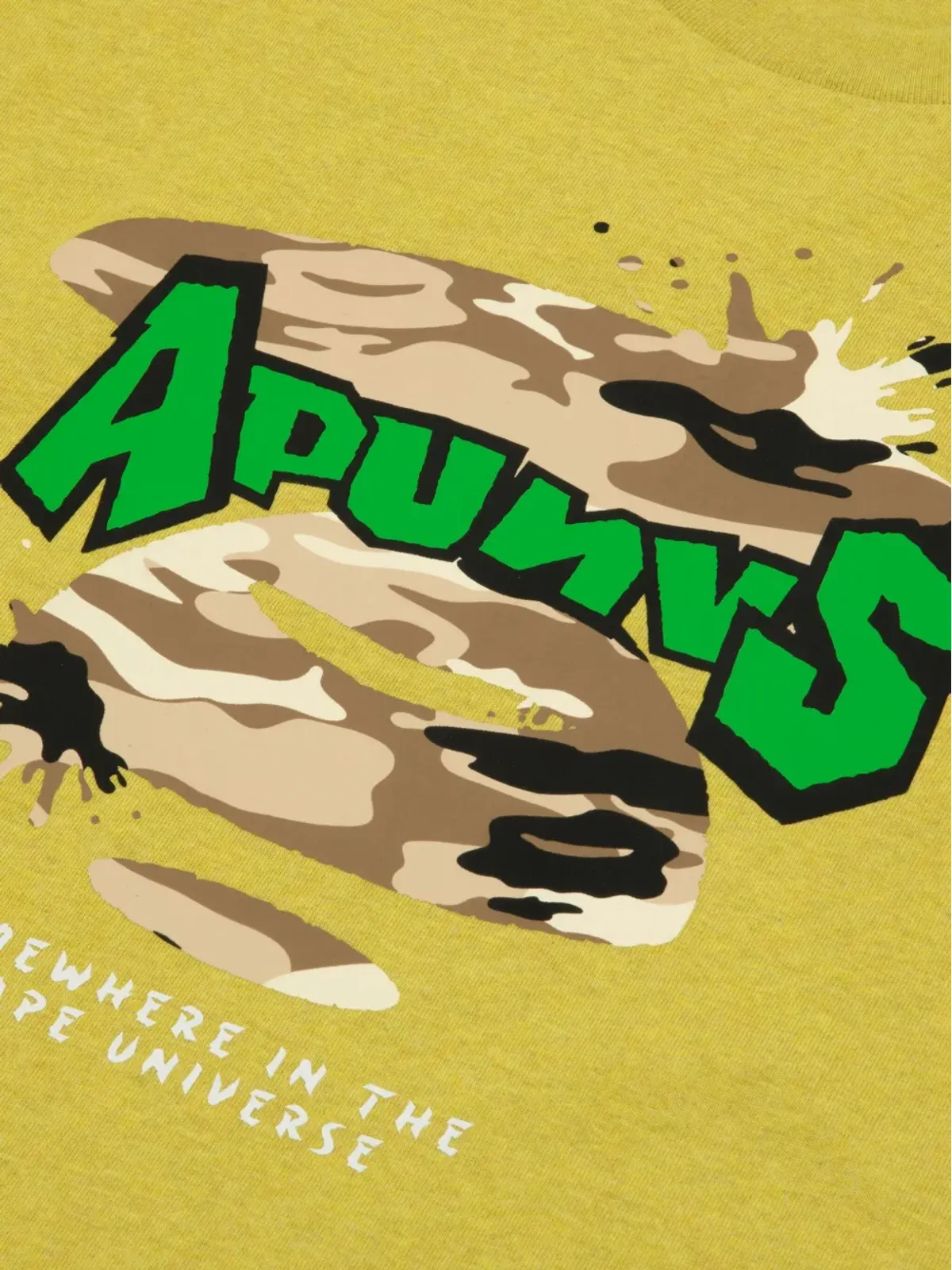 AAPE BY *A BATHING APE® アape Head カモ柄プリント Tシャツ イエロー - 画像3