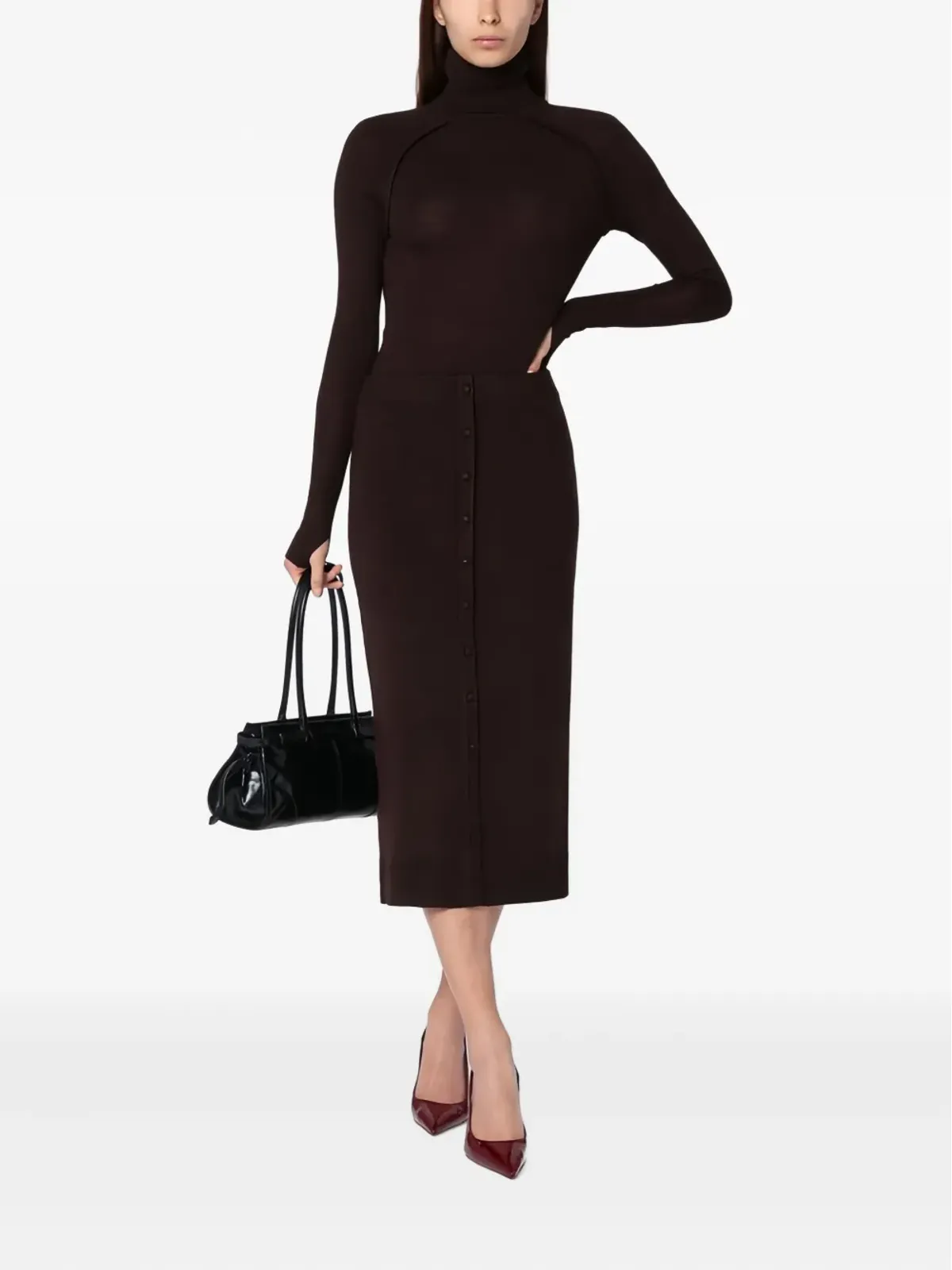Victoria Beckham ボタンフロント ニット ミディスカート - 画像2