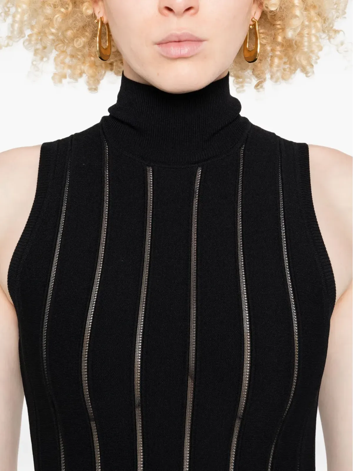 Elisabetta Franchi リブ編みハイネックドレス - 画像5