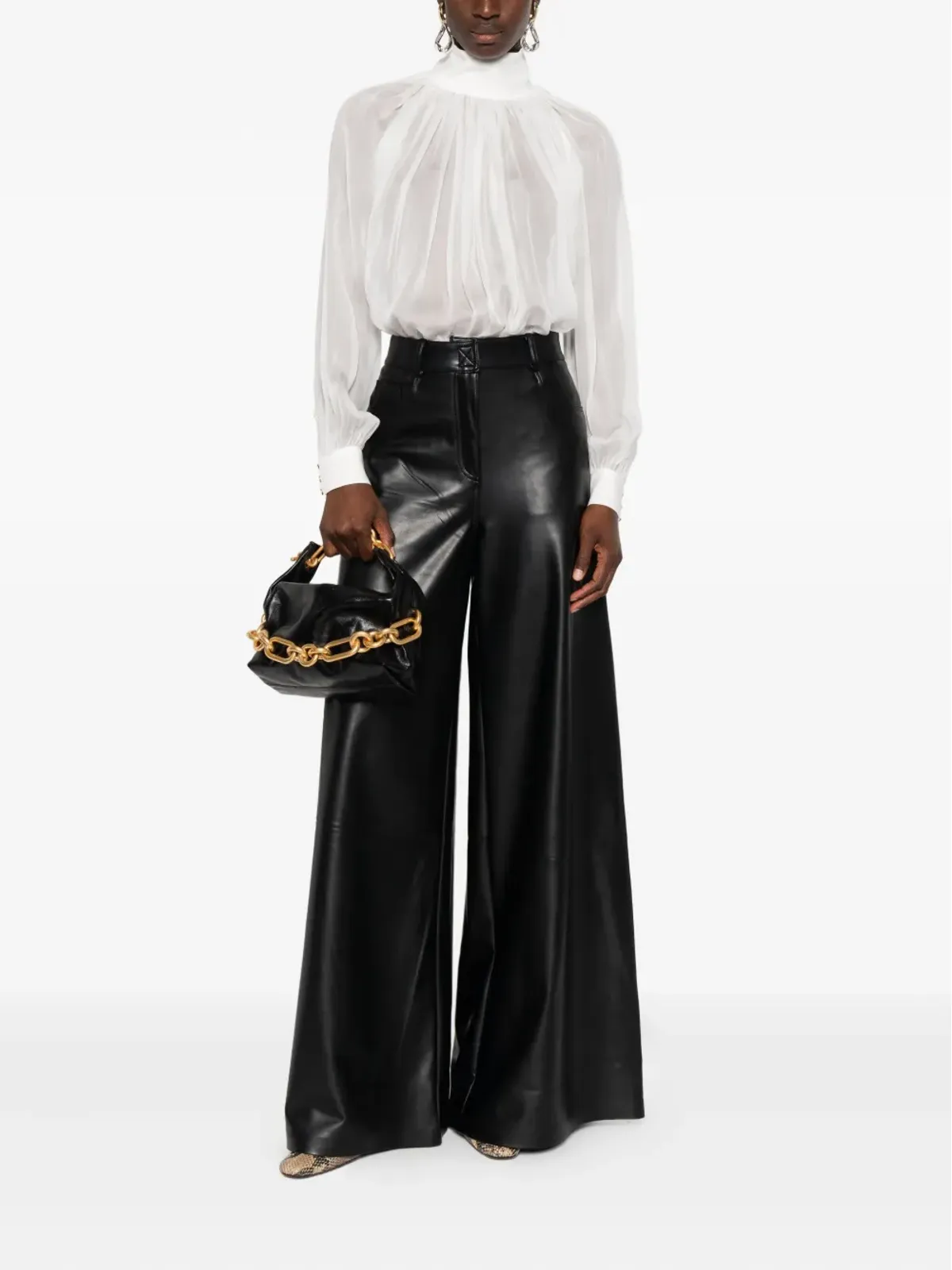 Elisabetta Franchi ハイネック ギャザー入り シルク トップス - ホワイト - 画像2