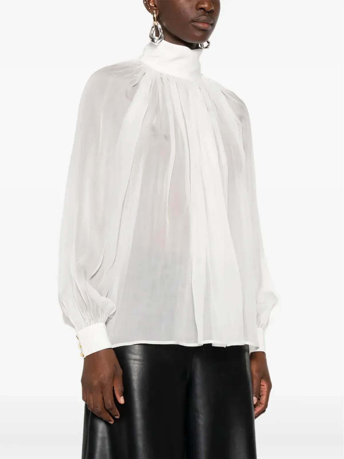 Elisabetta Franchi ハイネック ギャザー入り シルク トップス - ホワイト - 画像3