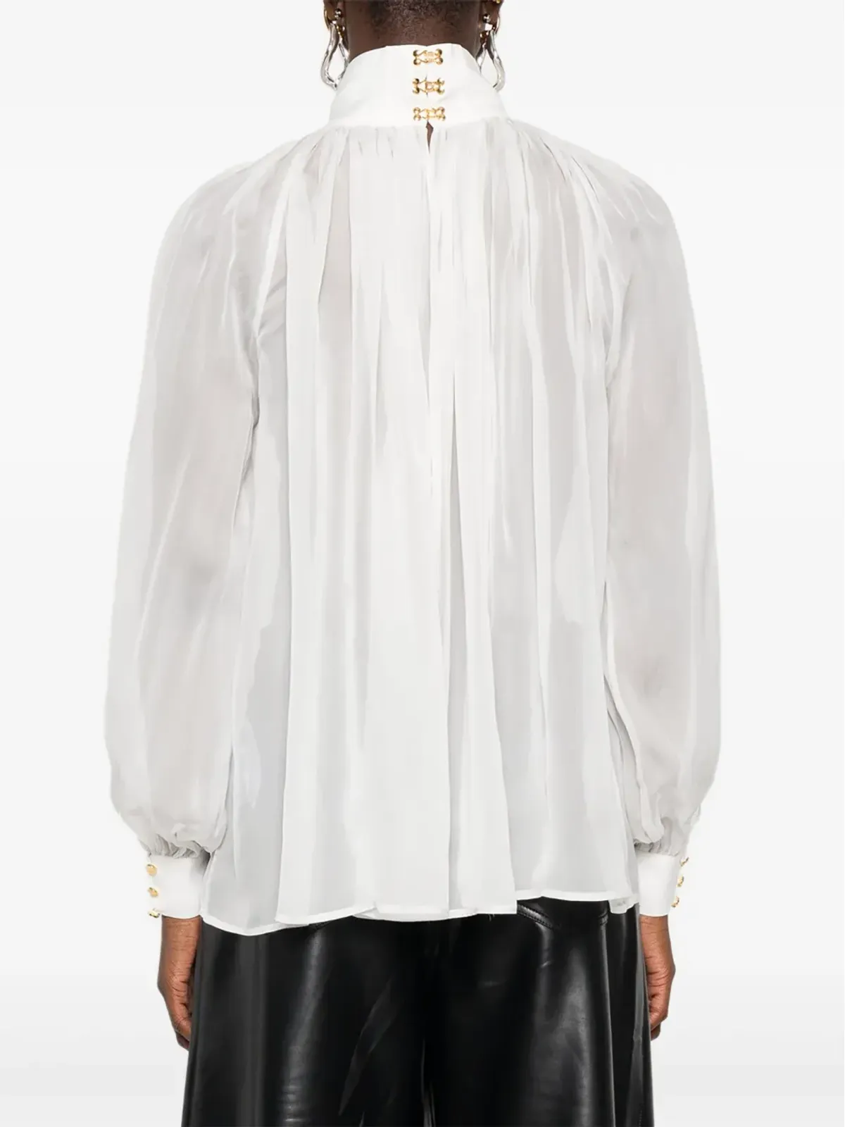 Elisabetta Franchi ハイネック ギャザー入り シルク トップス - ホワイト - 画像4