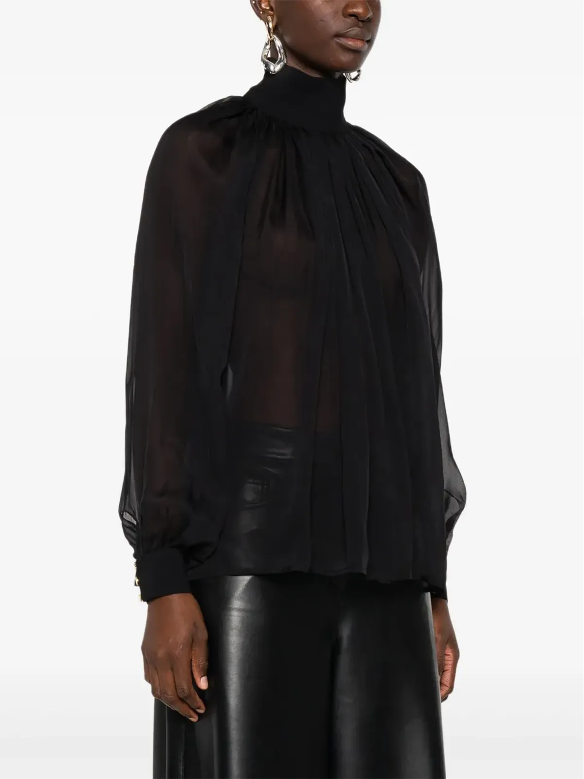 Elisabetta Franchi 高ネック・ボタン装飾ブラウス - Black - 画像3
