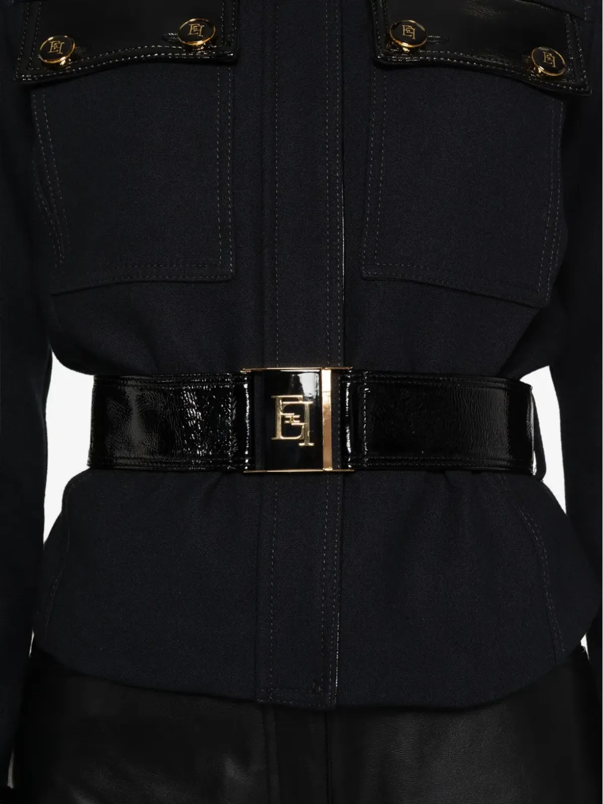 Elisabetta Franchi パテントトリム ベルト付きジャケット - ブラック - 画像5