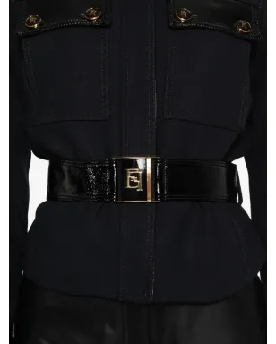 Elisabetta Franchi パテントトリム ベルト付きジャケット - ブラック - サムネイル5