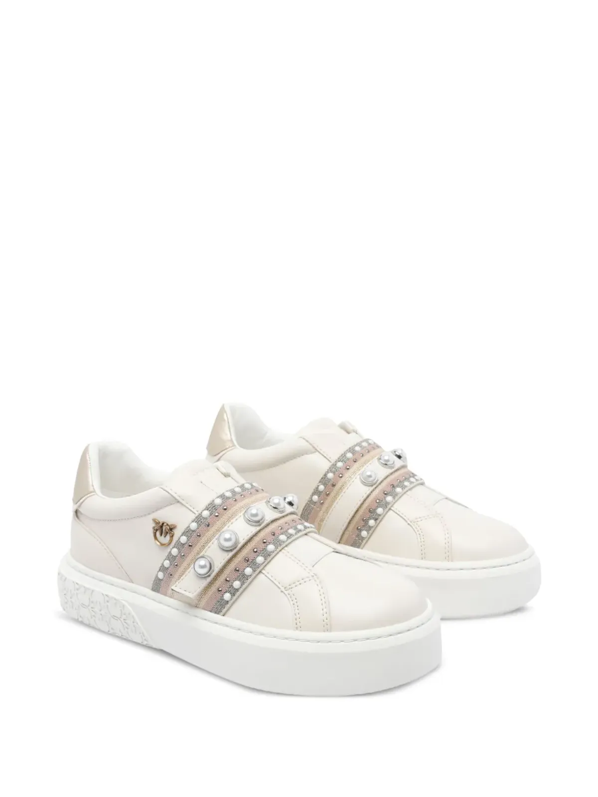 PINKO pearl-embellished platform sneakers - White - 画像3