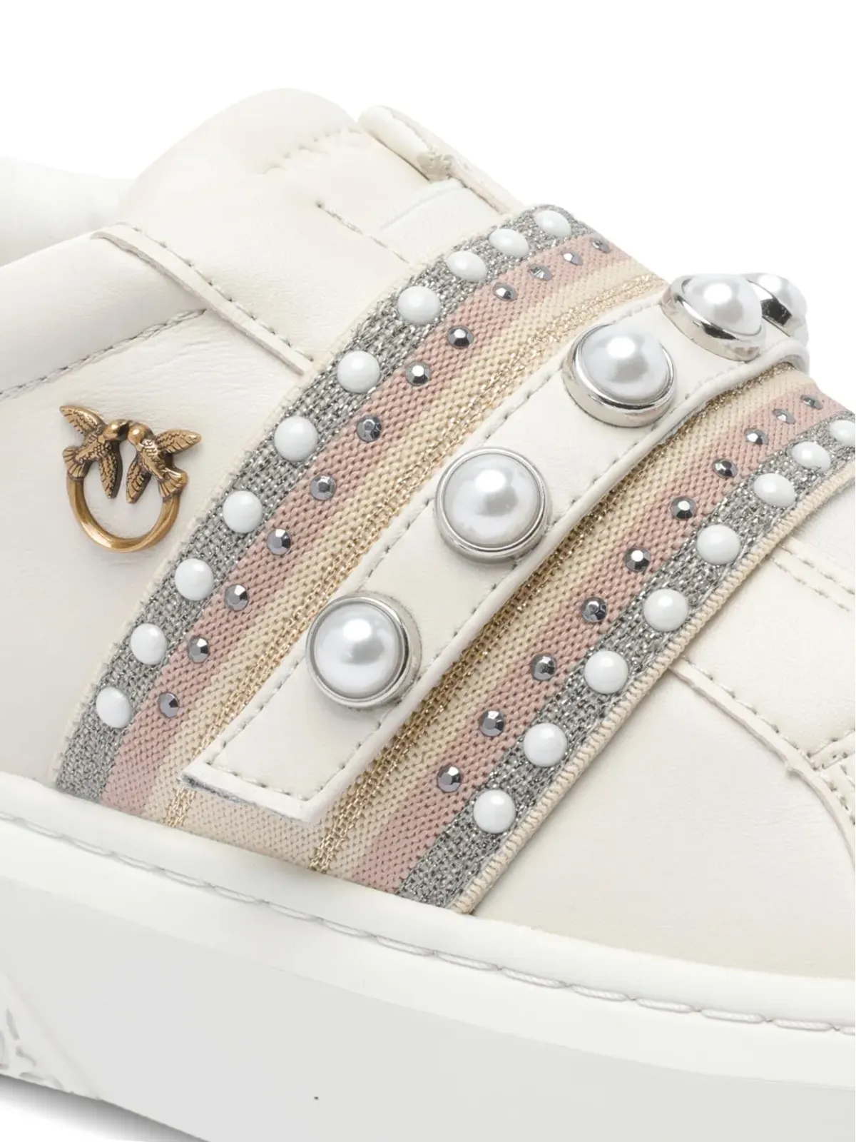 PINKO pearl-embellished platform sneakers - White - 画像4