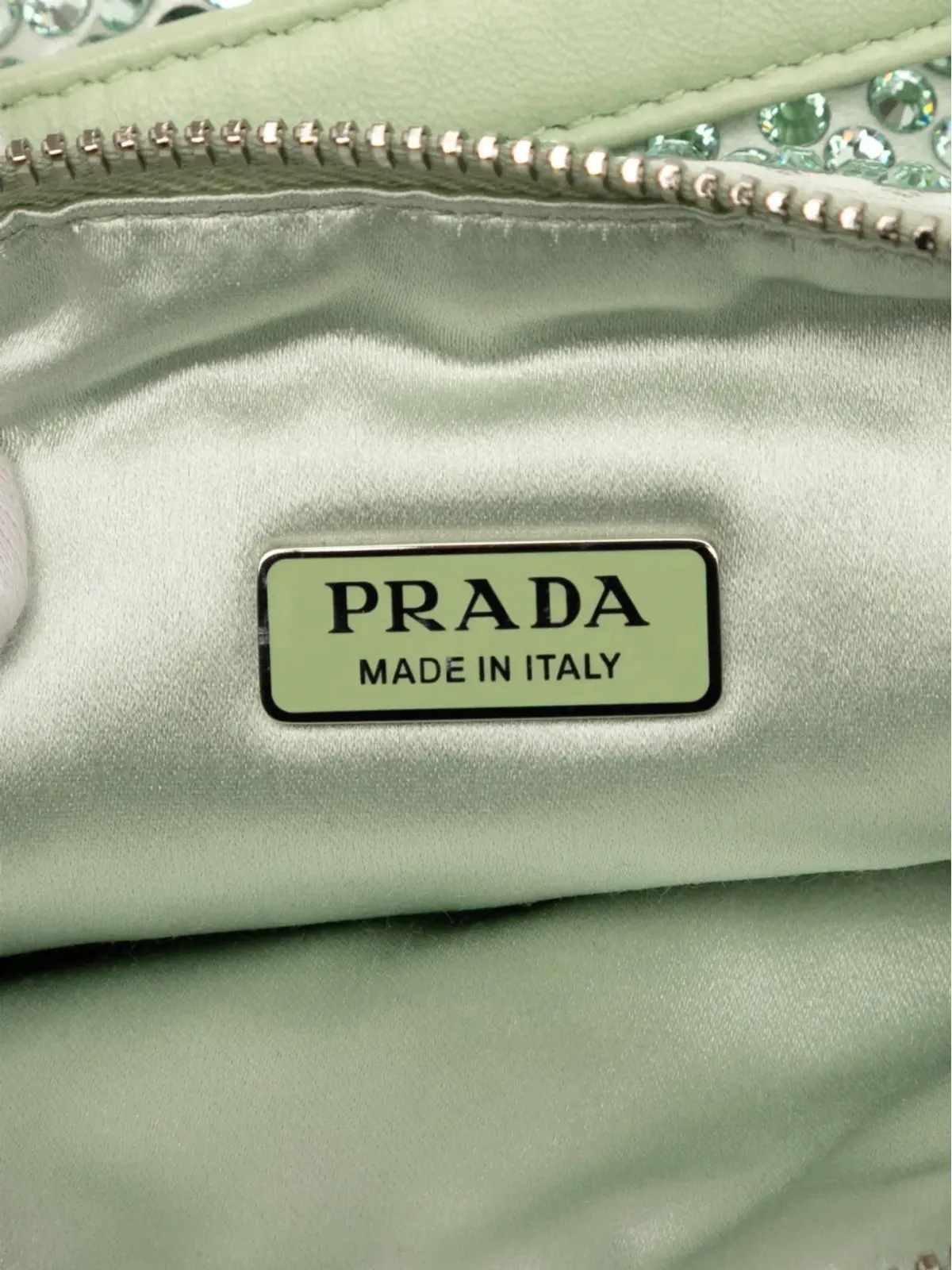 Prada ビンテージ サテン生地にクリスタル装飾 トライアングルポーチ ショルダーバッグ - グリーン - 画像4