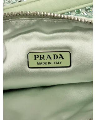 Prada ビンテージ サテン生地にクリスタル装飾 トライアングルポーチ ショルダーバッグ - グリーン - サムネイル4