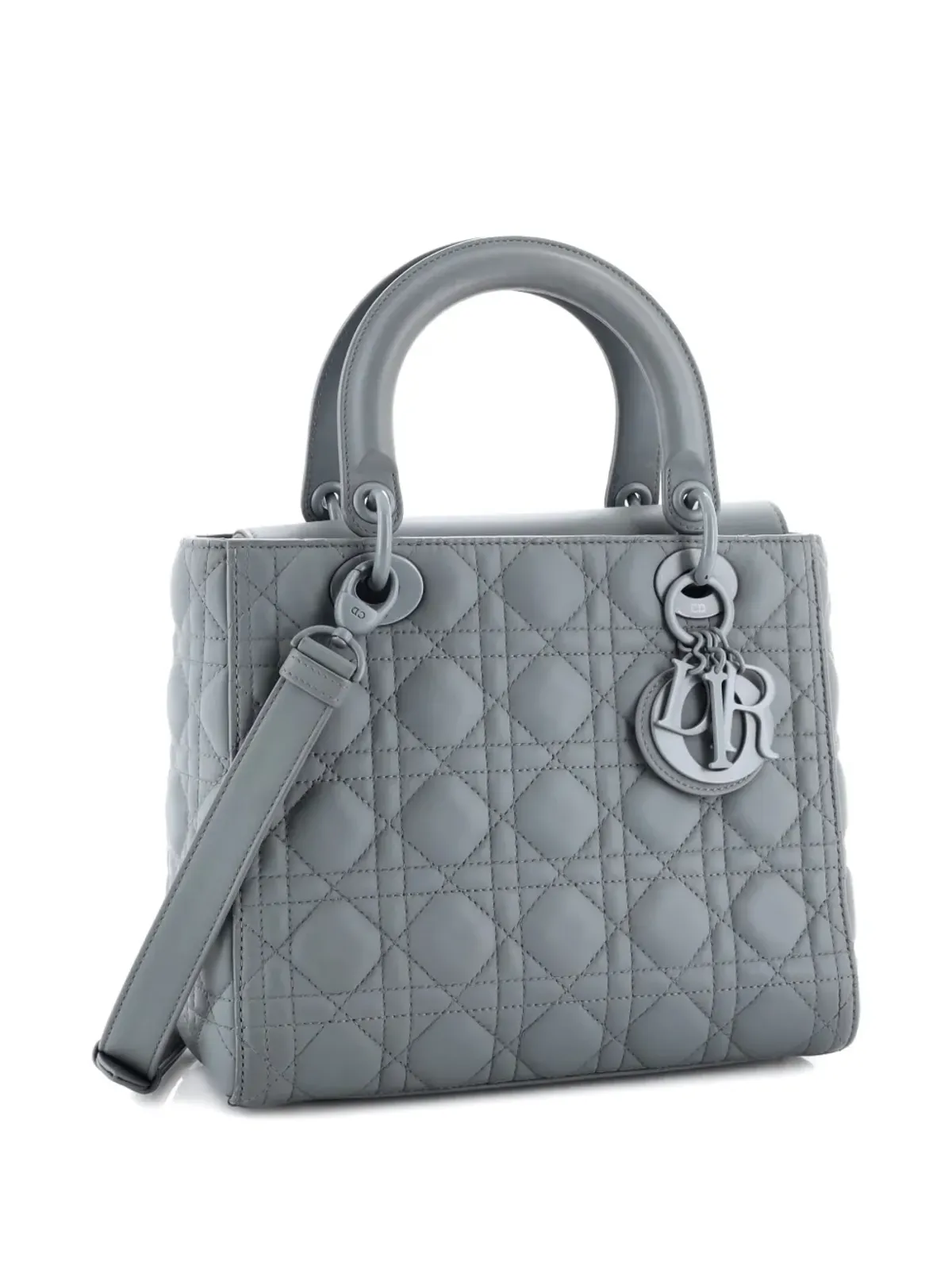 Christian Dior レディ ディオール ビンテージ ウルトラマット仕上げ カナージュキルト カーフレザー ミディアム サッチェル - グレー - 画像3