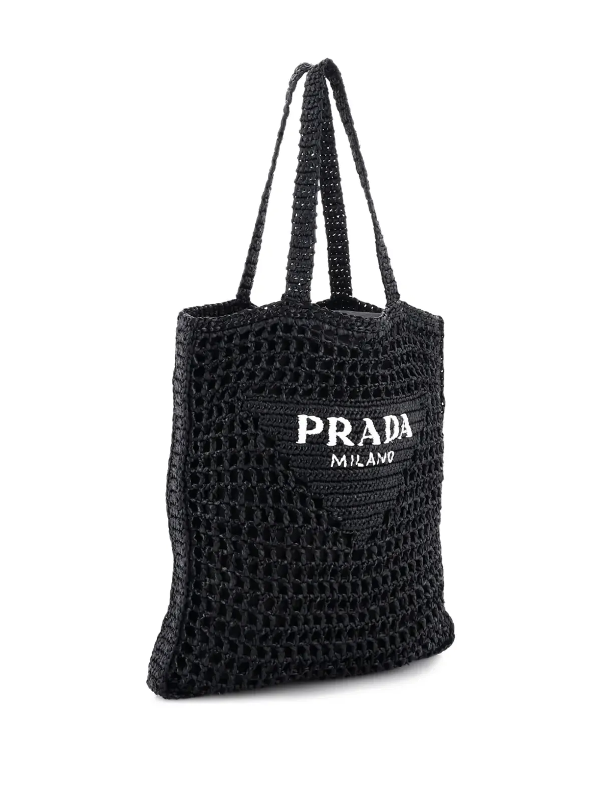 Prada ビンテージ 三角ロゴ オープン ラフィア トートバッグ - ブラック - 画像3