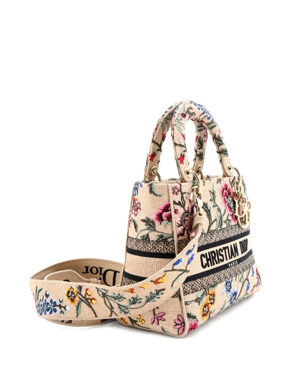 Christian Dior Pre-Owned レディ D-Lite バッグ エンブロイダード ラフィア ミディアム・サッチェル - ニュートラルカラー - 画像3