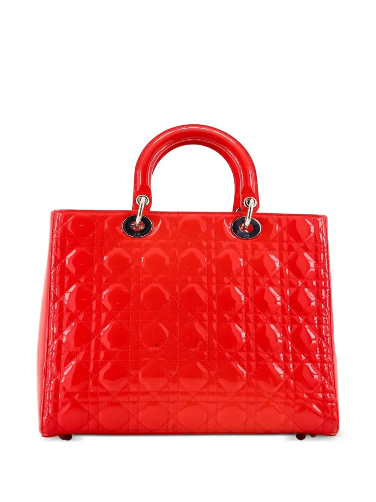 Christian Dior ビンテージ Lady Dior バッグ Cannage キルト パテントレザー 大型サッチェル - レッド - 画像2