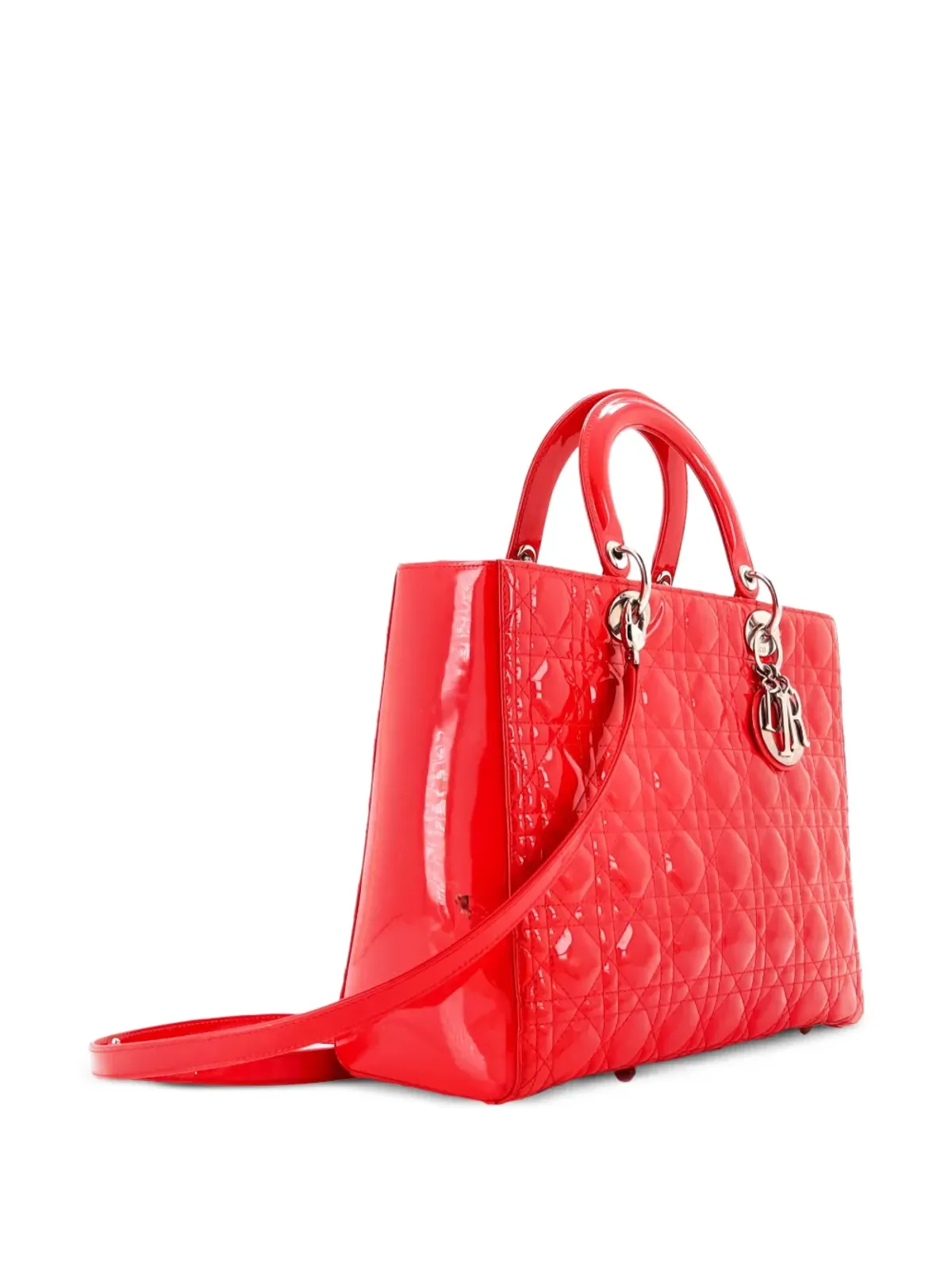 Christian Dior ビンテージ Lady Dior バッグ Cannage キルト パテントレザー 大型サッチェル - レッド - 画像3