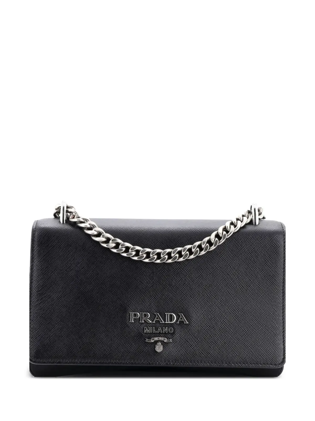Prada ビンテージ チェーンフラップ クロスボディバッグ テセート生地とサフィアーノレザー ミディアム ショルダーバッグ - ブラック - 画像1