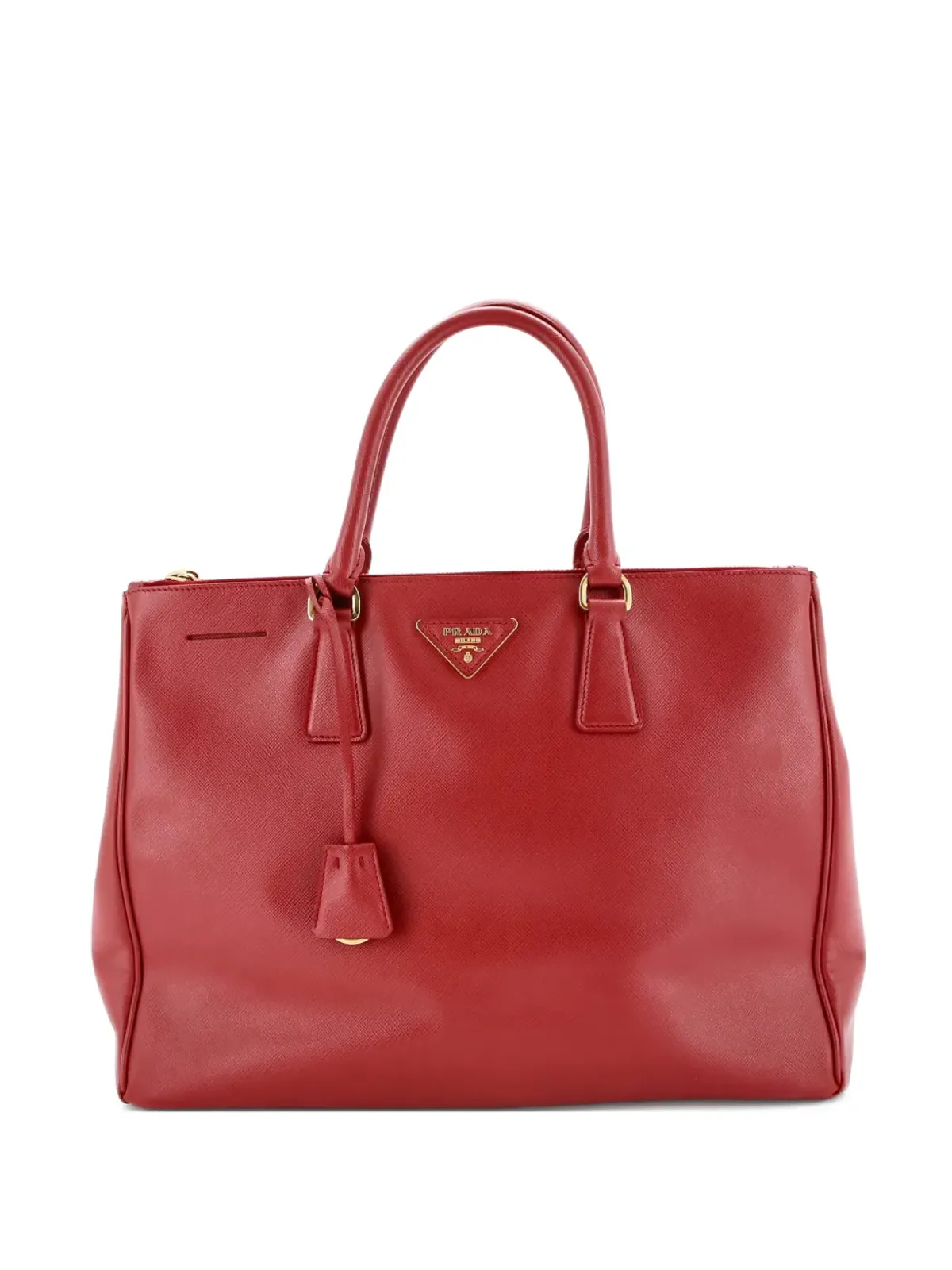 Prada ビンテージ ダブルジップ ラックス サフィアーノ レザー ラージ トートバッグ レッド - 画像1
