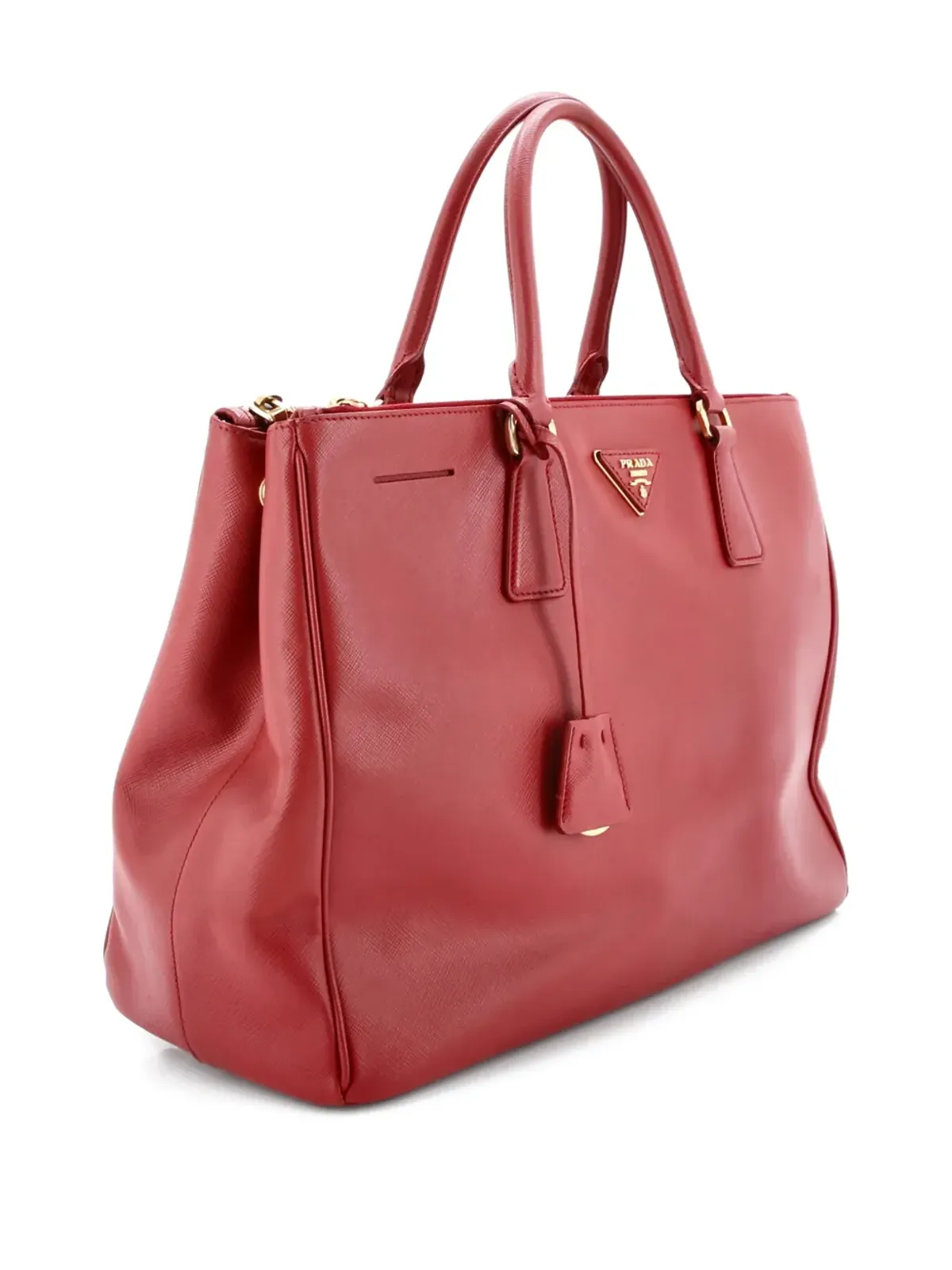 Prada ビンテージ ダブルジップ ラックス サフィアーノ レザー ラージ トートバッグ レッド - 画像3