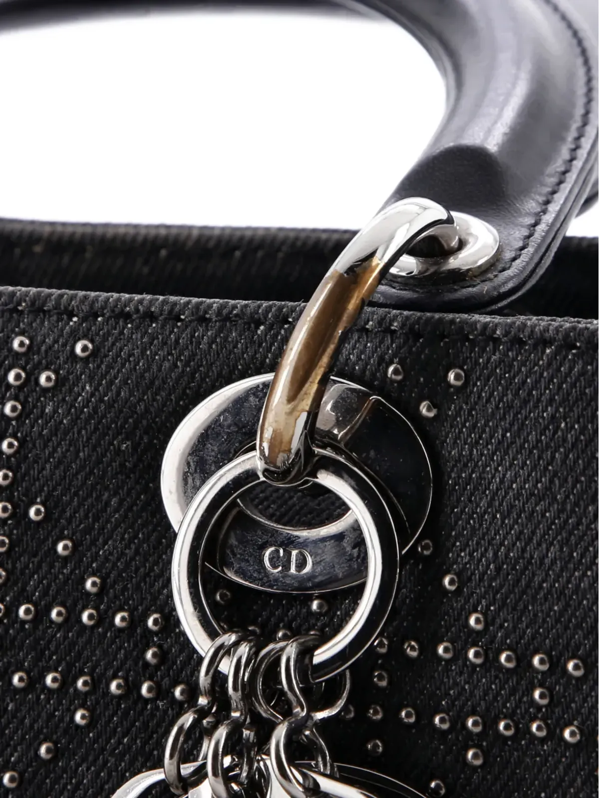 Christian Dior ビンテージ レディディオール バッグ カナージュ スタッズ デニム ミディアム サッチェル - グレー - 画像5