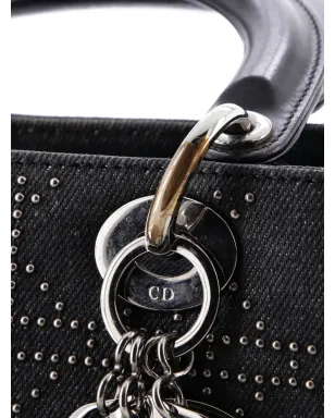 Christian Dior ビンテージ レディディオール バッグ カナージュ スタッズ デニム ミディアム サッチェル - グレー - サムネイル5
