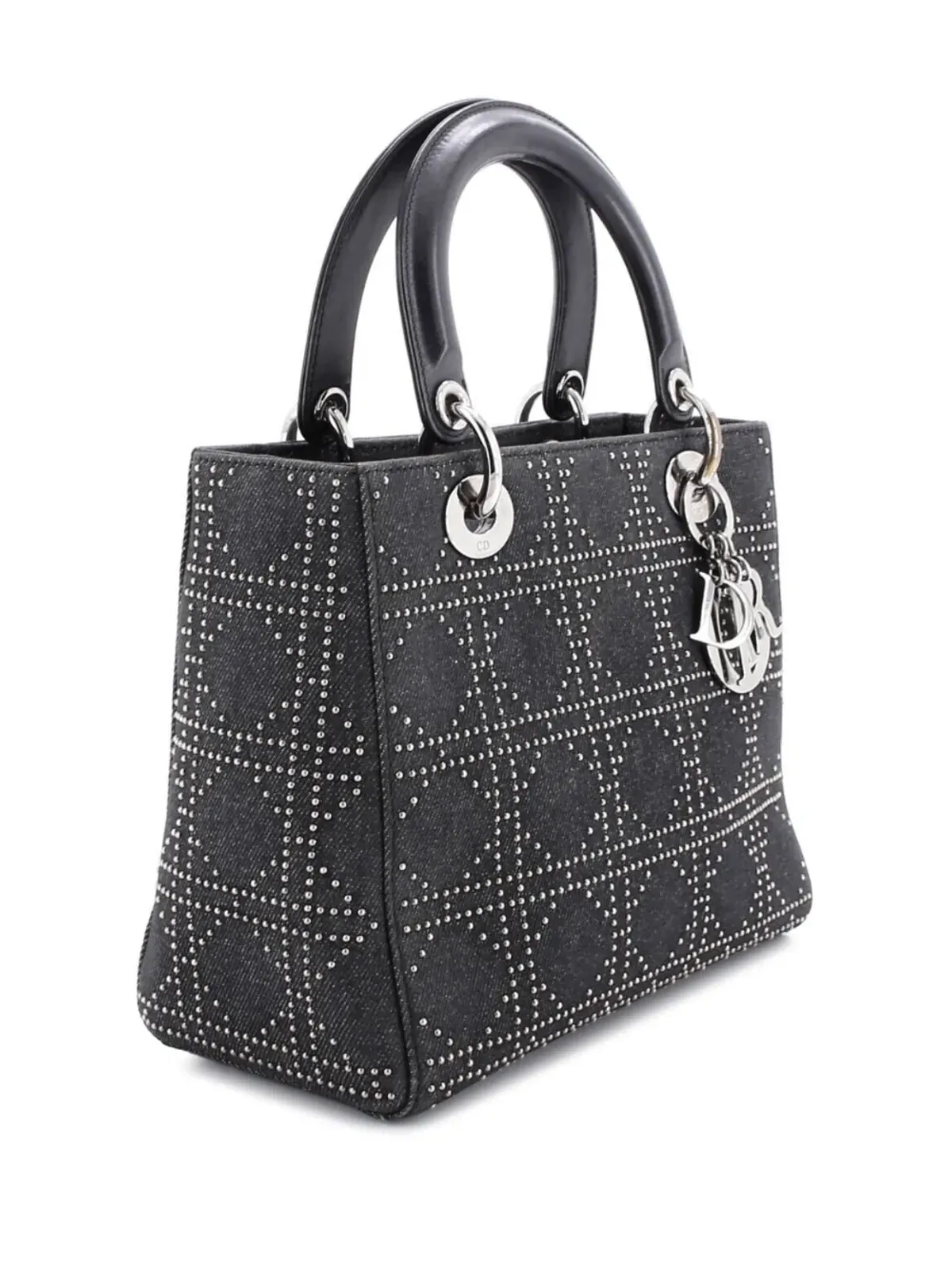 Christian Dior ビンテージ レディディオール バッグ カナージュ スタッズ デニム ミディアム サッチェル - グレー - 画像3