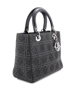 Christian Dior ビンテージ レディディオール バッグ カナージュ スタッズ デニム ミディアム サッチェル - グレー - サムネイル3