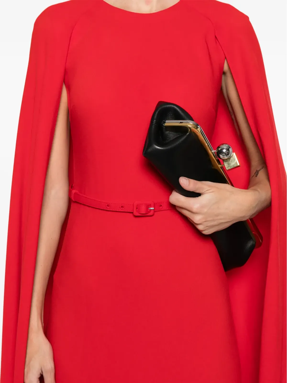 Roland Mouret ベルト付きケープマキシドレス（レッド） - 画像5