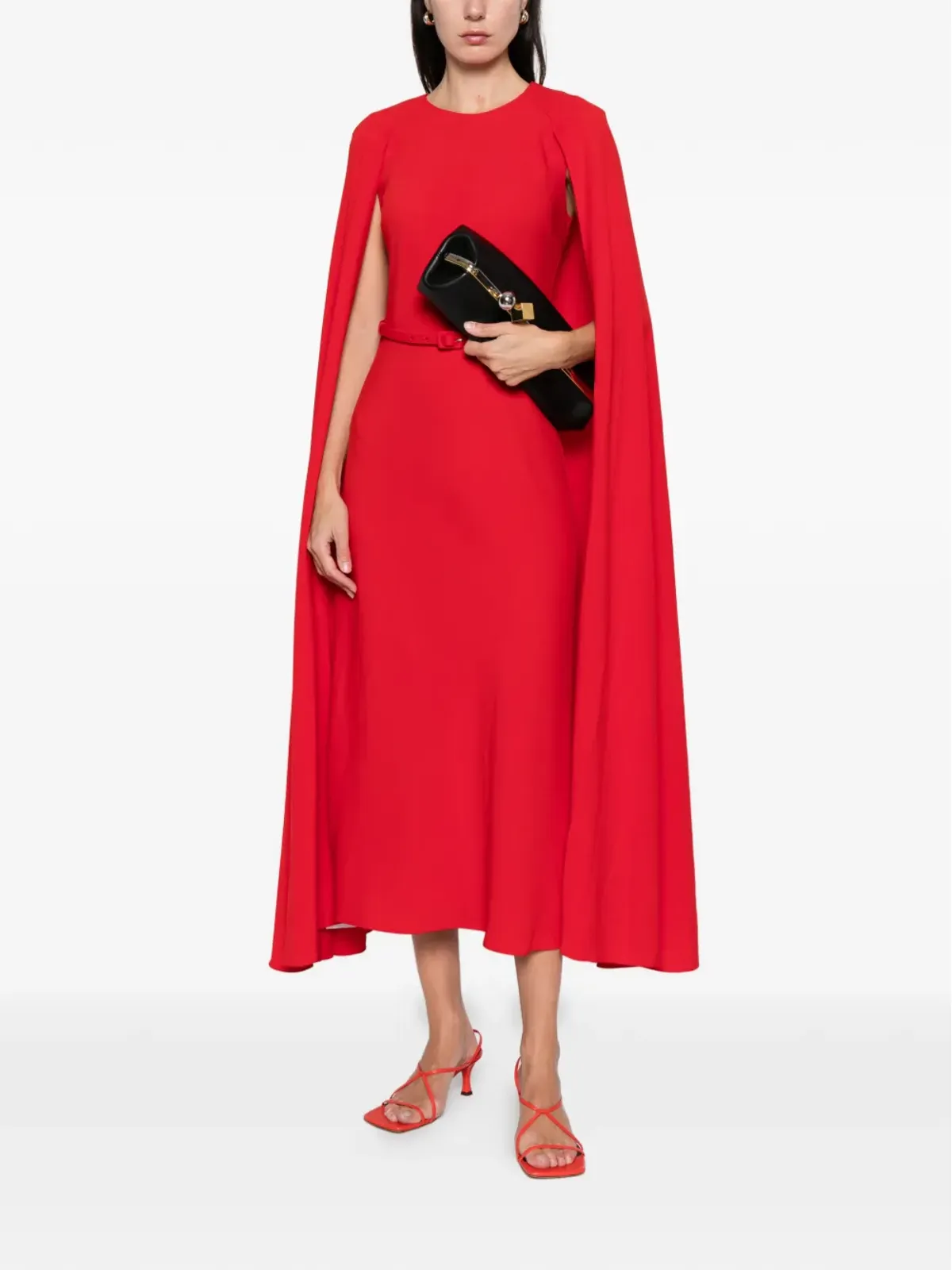 Roland Mouret ベルト付きケープマキシドレス（レッド） - 画像2