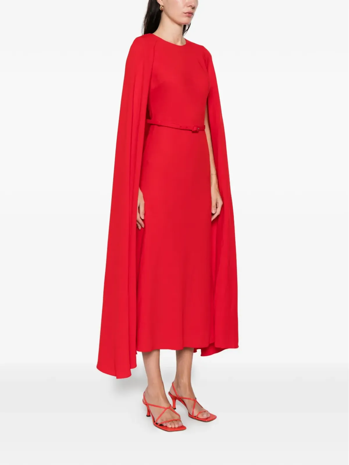 Roland Mouret ベルト付きケープマキシドレス（レッド） - 画像3