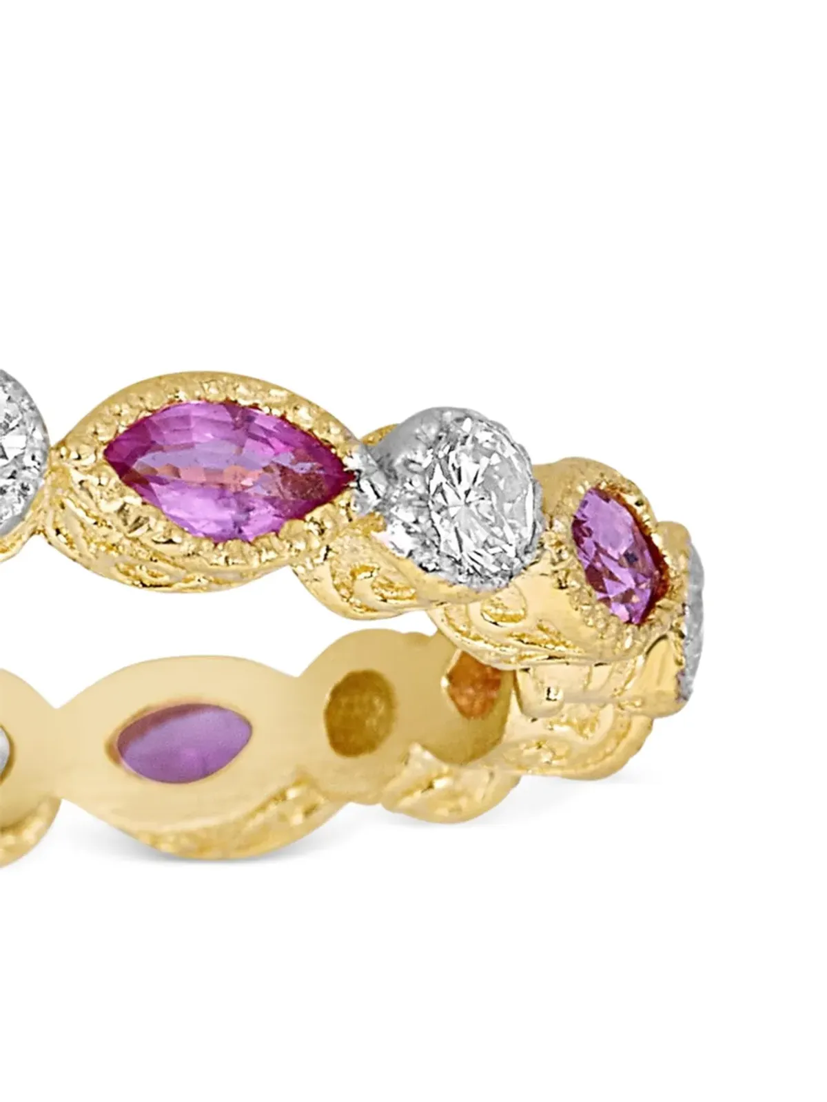 Tanya Farah 18K イエローゴールド ダイヤモンドとピンクサファイア スタックリング - 画像2