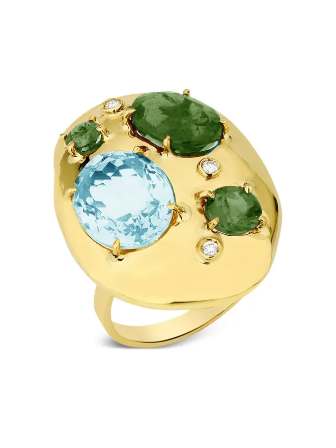 Carol Kauffmann Carol Kauffmann 18K yellow gold tourmaline topaz and diamond ringの商品画像