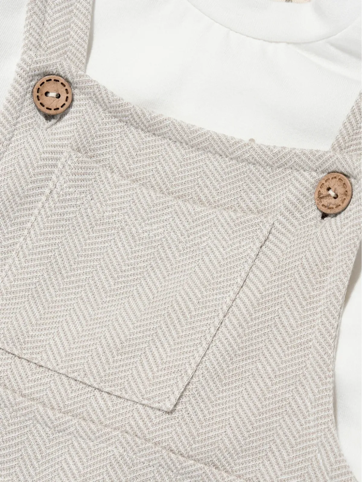 mininio ヘリンボーン柄ボタン留め Tシャツとダンガーリーズセット - Neutrals - 画像5