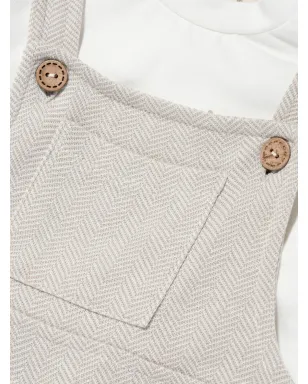 mininio ヘリンボーン柄ボタン留め Tシャツとダンガーリーズセット - Neutrals - サムネイル5