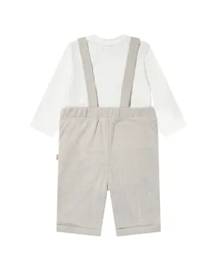 mininio ヘリンボーン柄ボタン留め Tシャツとダンガーリーズセット - Neutrals - サムネイル2