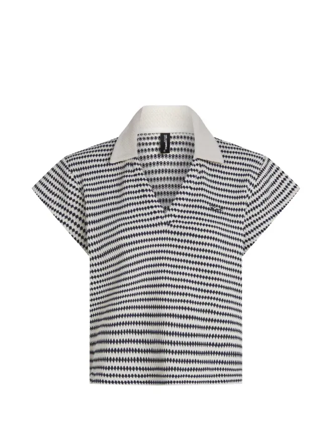 Karl Lagerfeld Karl Lagerfeld 透け感のあるかぎ編みストライプポロトップの商品画像