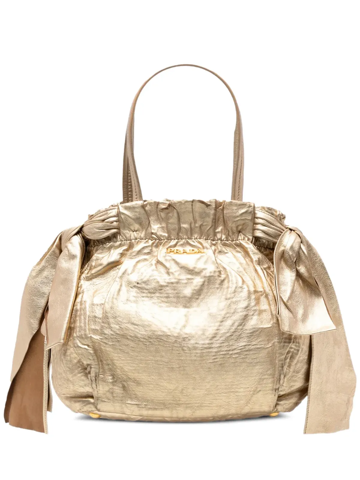 Prada ビンテージ 2000-2025 メタリック ナッパレザー アンティーク ボウ サッチェル - ゴールド - 画像1