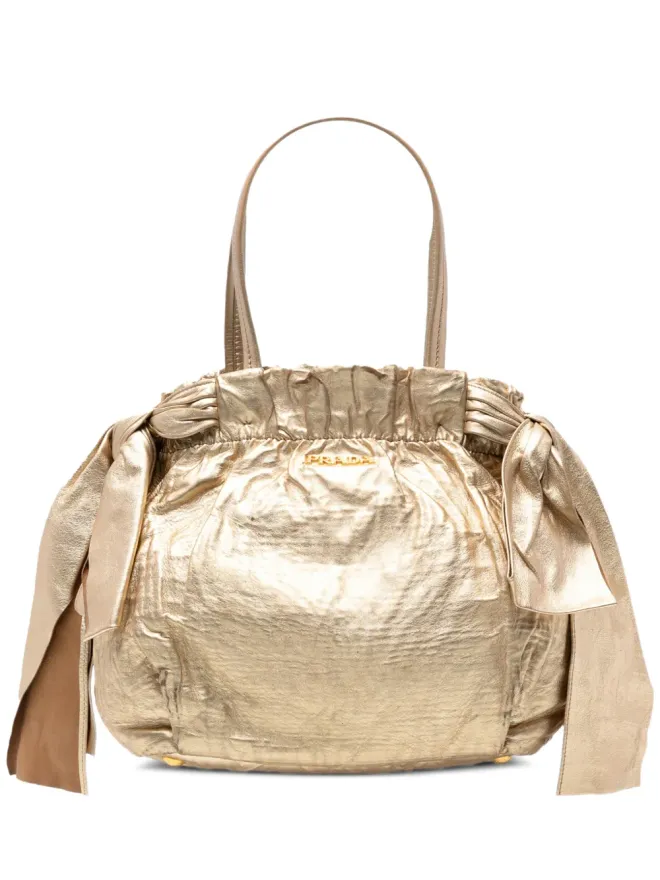 Prada Pre-Owned Prada ビンテージ 2000-2025 メタリック ナッパレザー アンティーク ボウ サッチェル - ゴールドの商品画像
