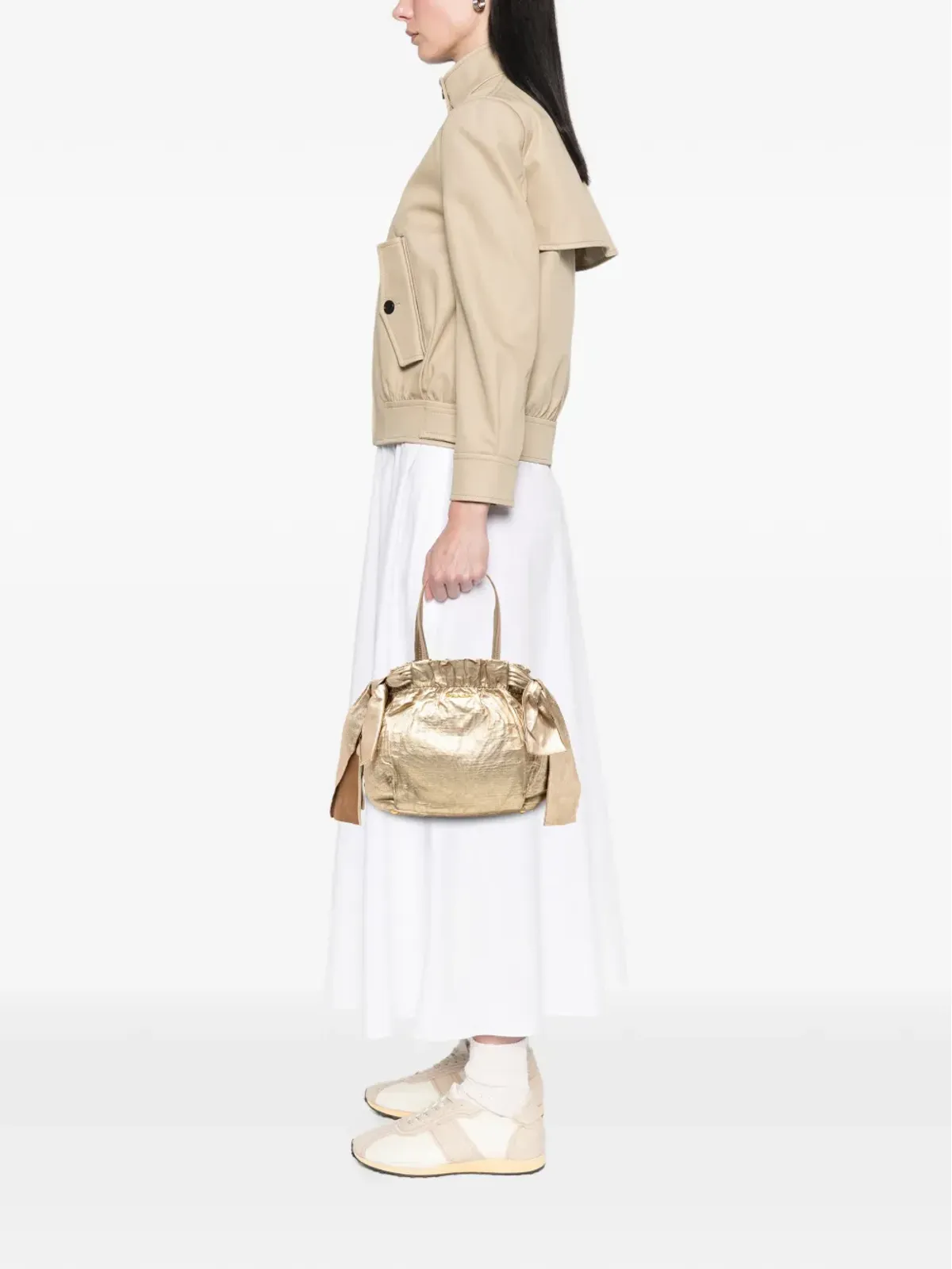 Prada ビンテージ 2000-2025 メタリック ナッパレザー アンティーク ボウ サッチェル - ゴールド - 画像2