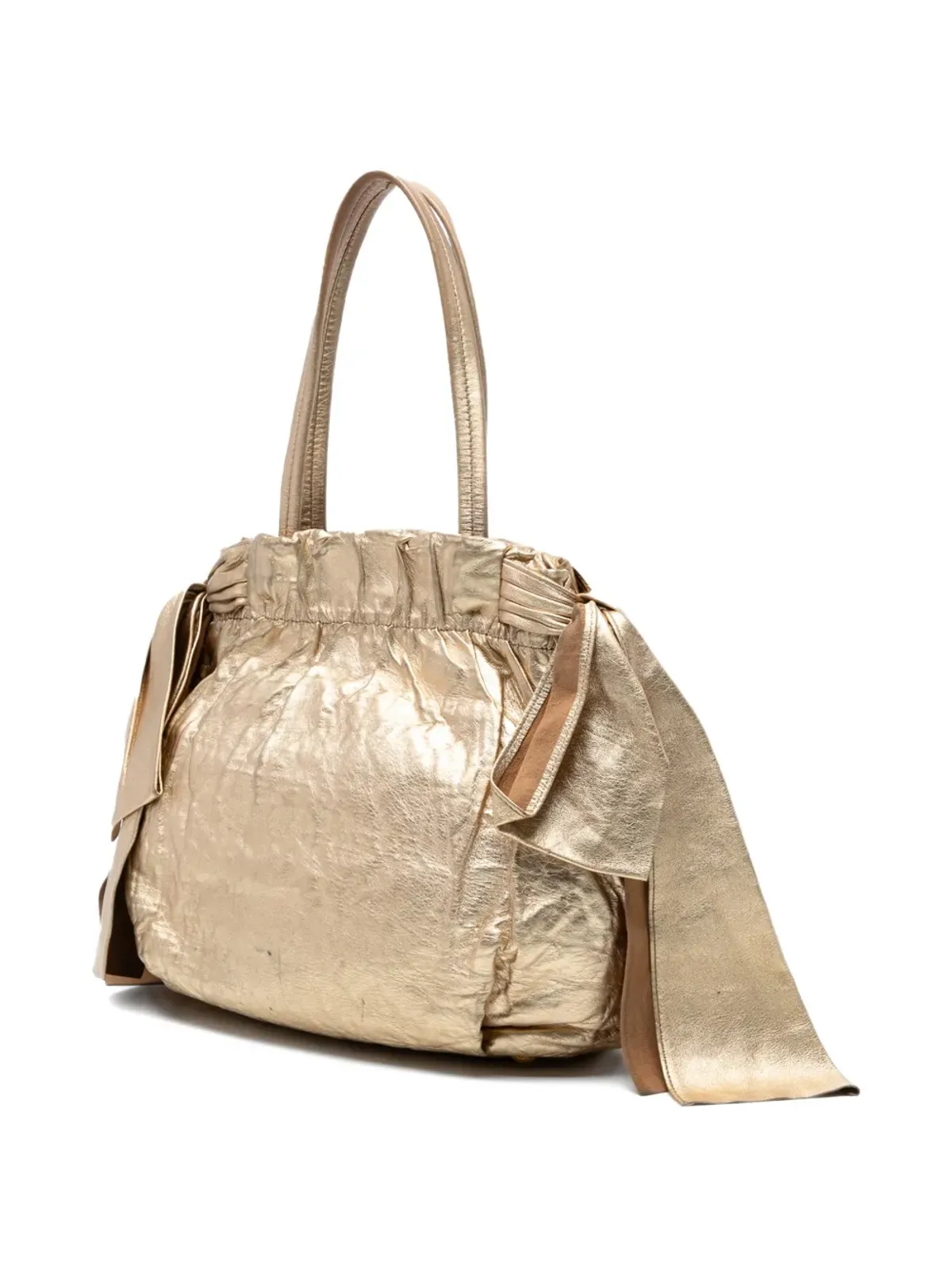 Prada ビンテージ 2000-2025 メタリック ナッパレザー アンティーク ボウ サッチェル - ゴールド - 画像3