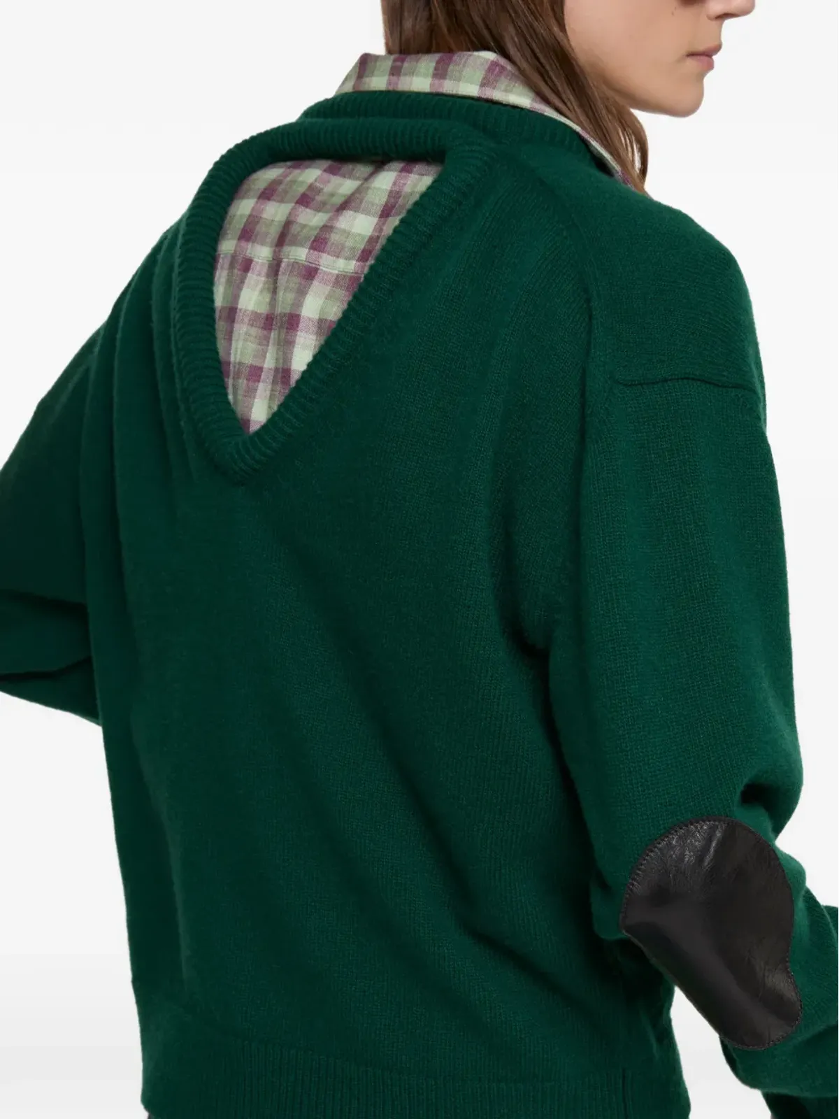 Acne Studios Vネック レザーパッチ セーター - グリーン - 画像5